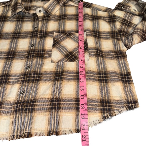 FADED ROSE CROP BROWN BEIGE & BLACK LONG SLEEVE BUTTON DOWN FLANNEL SIZE XL - Picture 14 of 17